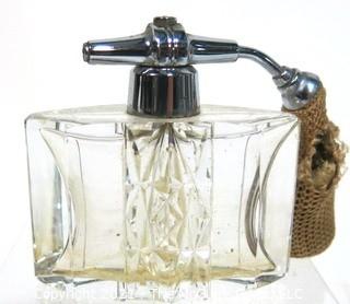 Bohemian Czech Art Deco Clear Cut Glass  Perfume Bottle with Atomizer.