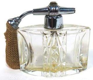 Bohemian Czech Art Deco Clear Cut Glass  Perfume Bottle with Atomizer.