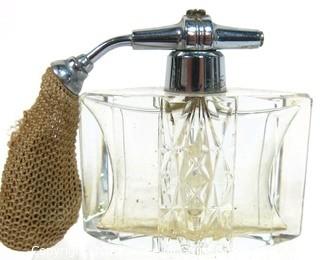 Bohemian Czech Art Deco Clear Cut Glass  Perfume Bottle with Atomizer.