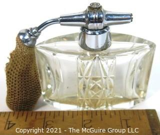 Bohemian Czech Art Deco Clear Cut Glass  Perfume Bottle with Atomizer.