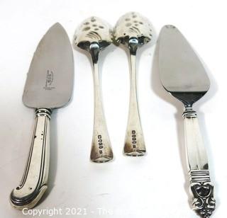 (4) Silver Serving Pieces, knife handles marked sterling; see hallmarks for serving spoons. Total weight 392g  