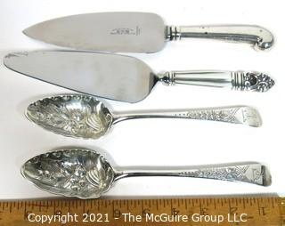 (4) Silver Serving Pieces, knife handles marked sterling; see hallmarks for serving spoons. Total weight 392g  