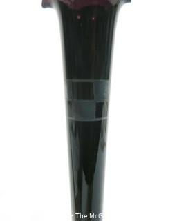 Dark Purple Trumpet Shape Etched Glass Bud Vase.   Measures approximately 10" tall. 