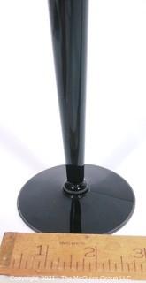 Dark Purple Trumpet Shape Etched Glass Bud Vase.   Measures approximately 10" tall. 