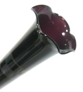 Dark Purple Trumpet Shape Etched Glass Bud Vase.   Measures approximately 10" tall. 