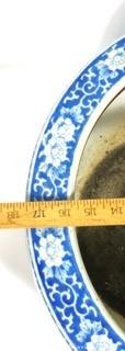 Large Heavy Asian Blue and White Porcelain Planter.  Measures approximately 17 1/2" in diameter and 12 1/2" tall