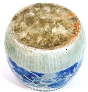 Large Heavy Asian Blue and White Porcelain Planter.  Measures approximately 17 1/2" in diameter and 12 1/2" tall