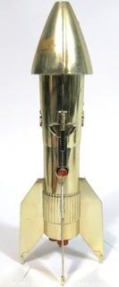 Vintage Astro Berzac Rocket Ship Mechanical Coin Bank.  Measures approximately 11" tall.