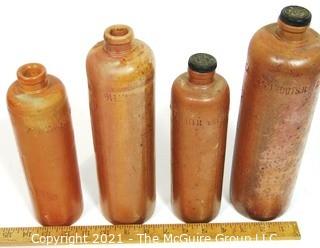 Set of 4 Antique Erven Lucas Bols Hef Loots Je Amsterdam 1 Llter Stone Ware Bottles or Carafes. 