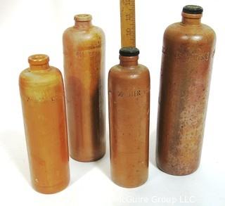 Set of 4 Antique Erven Lucas Bols Hef Loots Je Amsterdam 1 Llter Stone Ware Bottles or Carafes. 