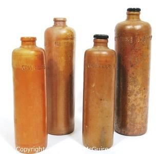 Set of 4 Antique Erven Lucas Bols Hef Loots Je Amsterdam 1 Llter Stone Ware Bottles or Carafes. 