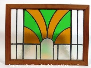 Vintage Art Deco Designed Stained Glass Window.  Measures approximately 19" x 25".