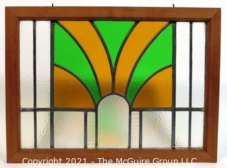 Vintage Art Deco Designed Stained Glass Window.  Measures approximately 19" x 25".