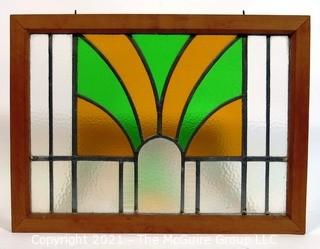 Vintage Art Deco Designed Stained Glass Window.  Measures approximately 19" x 25".