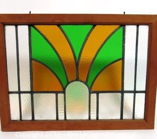 Vintage Art Deco Designed Stained Glass Window.  Measures approximately 19" x 25".