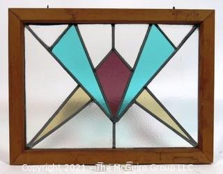 Vintage Art Deco Designed Stained Glass Window.  Measures approximately 21" x 17".