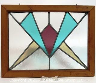 Vintage Art Deco Designed Stained Glass Window.  Measures approximately 21" x 17".