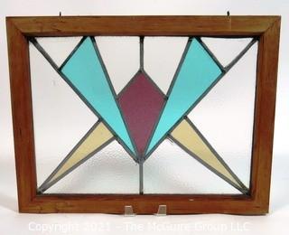 Vintage Art Deco Designed Stained Glass Window.  Measures approximately 21" x 17".