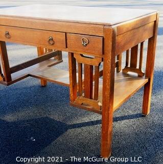 Oak Mission Arts & Crafts Style Desk. Measures approximately 25" x  43" x 30 1/2" .