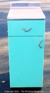 Vintage Blue Metal Cabinet with Red Linoleum and Chroma Edge Top.  Measures approximately 24D x 15W x 36"T