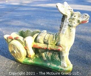 Vintage Donkey with Cart Cement Planter.  Measures approximately 28" x 20