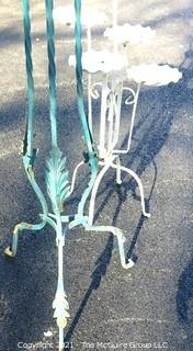 Three Vintage Outdoor Wrought Iron Garden Decorative Plant Stands.  The Tallest measures approximately 44" tall. 