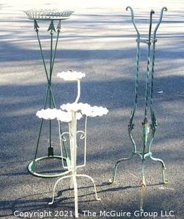 Three Vintage Outdoor Wrought Iron Garden Decorative Plant Stands.  The Tallest measures approximately 44" tall. 