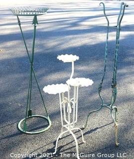 Three Vintage Outdoor Wrought Iron Garden Decorative Plant Stands.  The Tallest measures approximately 44" tall. 