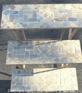 Three Tier Wrought Iron with Stone Mosaic Shelves Garden Rack.  Measures approximately 24" x 24" x  26".