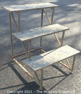 Three Tier Wrought Iron with Stone Mosaic Shelves Garden Rack.  Measures approximately 24" x 24" x  26".