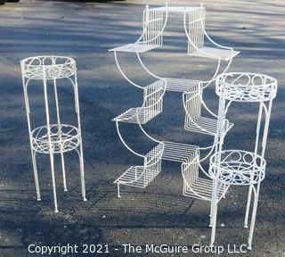 Vintage Three Piece Set of White Wrought Iron Decorative Plant Stands. 