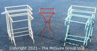 Two Sets of Three Wrought Iron Nesting Tables and Small End Table.  All Missing Top Inserts.  