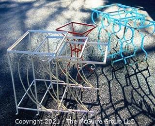 Two Sets of Three Wrought Iron Nesting Tables and Small End Table.  All Missing Top Inserts.  