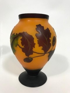 Art Nouveau Galle Style Cameo Cut Glass Vase with Acorn Design.