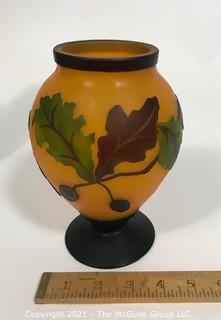 Art Nouveau Galle Style Cameo Cut Glass Vase with Acorn Design.