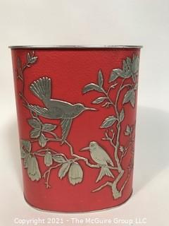 Vintage Reynolds Aluminum Trash Can, Pink with Birds. 