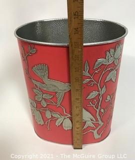 Vintage Reynolds Aluminum Trash Can, Pink with Birds. 