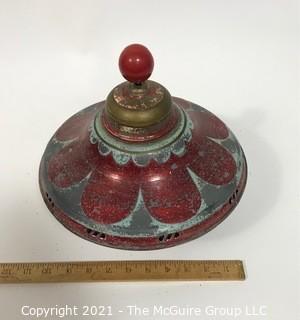 Antique Pressed Tin 'Whistling' push down spinning top with plastic base