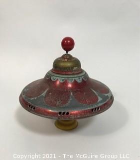 Antique Pressed Tin 'Whistling' push down spinning top with plastic base