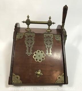 Antique Wood and Brass Coal Scuttle Box with Brass Shovel