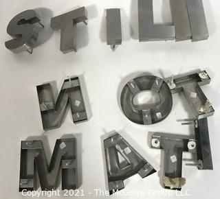 Group of Industrial Aluminum or Chrome Building Sign Letters.  