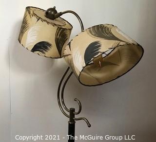 Vintage Mid Century Modern MCM Two Light Floor Lamp with Brass Accents and Original Shades.  