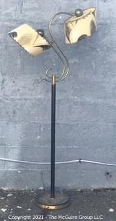 Vintage Mid Century Modern MCM Two Light Floor Lamp with Brass Accents and Original Shades.  