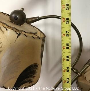 Vintage Mid Century Modern MCM Two Light Floor Lamp with Brass Accents and Original Shades.  