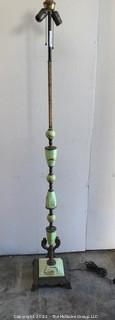 Vintage Two Light Cast Iron Floor Lamp with Green Stone and Metal Decoration. 