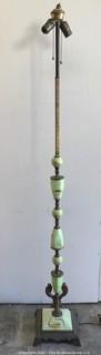 Vintage Two Light Cast Iron Floor Lamp with Green Stone and Metal Decoration. 