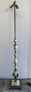 Vintage Two Light Cast Iron Floor Lamp with Green Stone and Metal Decoration. 