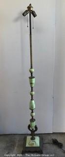 Vintage Two Light Cast Iron Floor Lamp with Green Stone and Metal Decoration. 