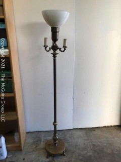 Early four bulb floor lamp with single upright sconce, metal base (untested)