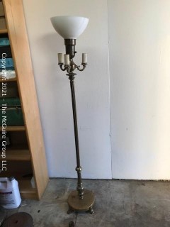 Early four bulb floor lamp with single upright sconce, metal base (untested)